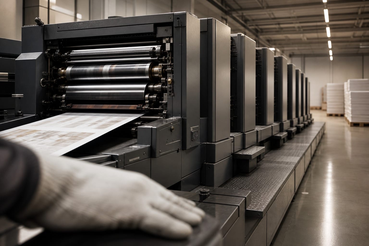 Offset printing line producing custom packaging