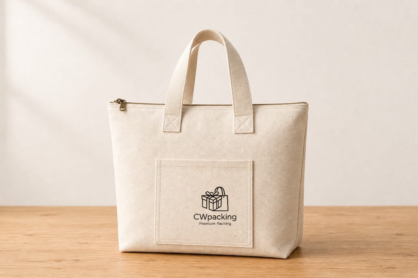Canvas Tote Bag with Pocket and Zip