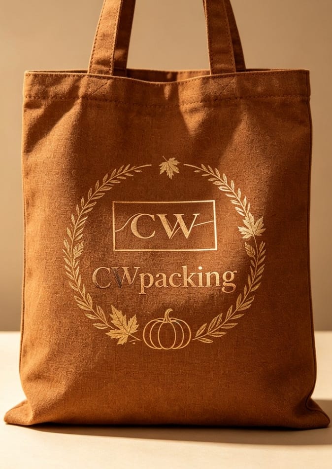 Thanksgiving Canvas Tote Bag — Terracotta — gold wreath and pumpkin