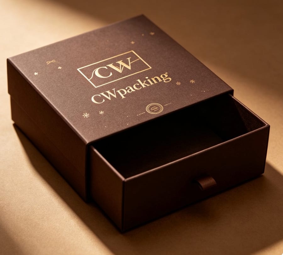 Christmas Magnetic Gift Box — Cocoa — drawer box, gold monogram