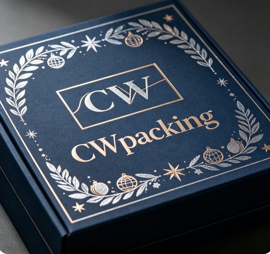Christmas Magnetic Gift Box — Navy — silver laurel wreath