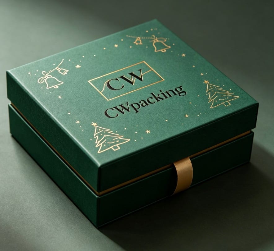 Christmas Magnetic Gift Box — Pine — magnetic lid, gold band