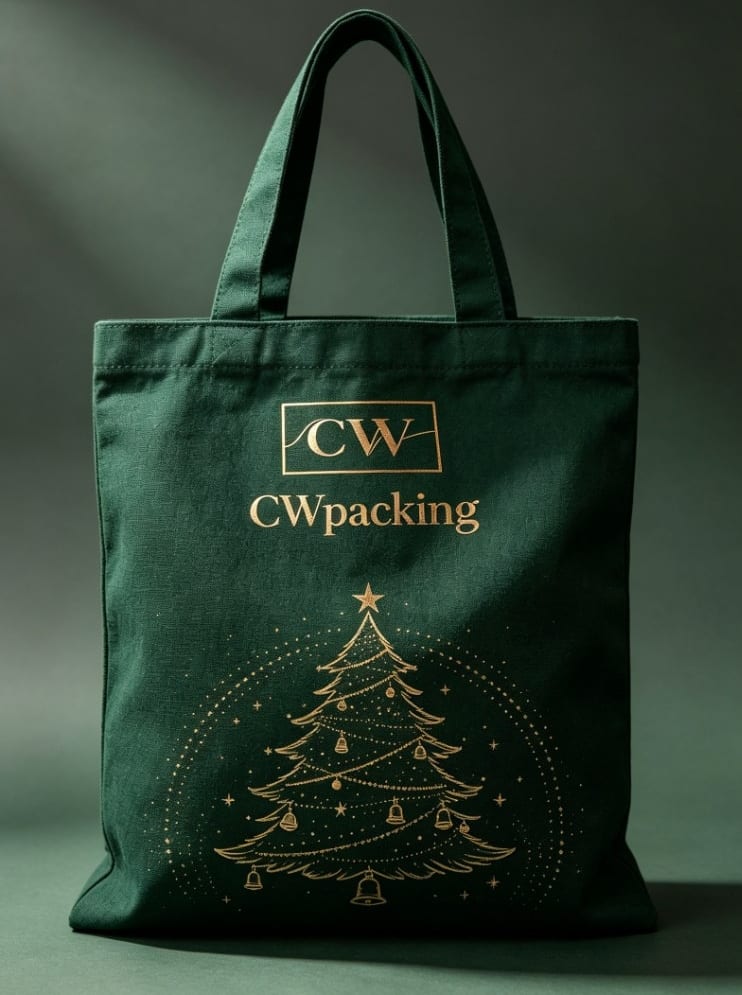 Christmas Canvas Tote Bag — Forest green — gold foil tree
