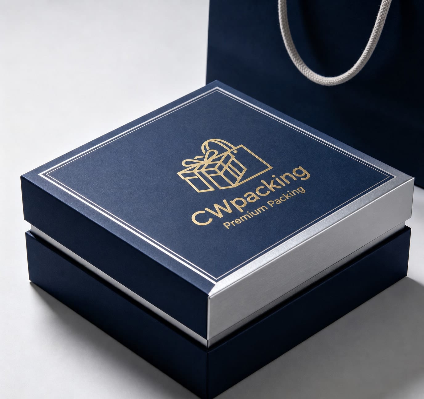 Navy box with brushed metal edge