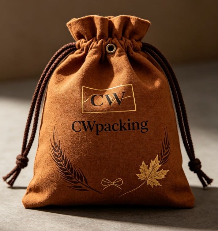 Cotton Drawstring Pouch — Cinnamon &mdash; gold wheat and maple